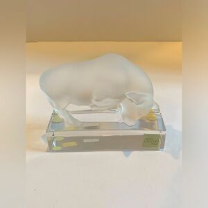 Lalique Frosted Crystal Bison Sculpture in Clear and Frosted White